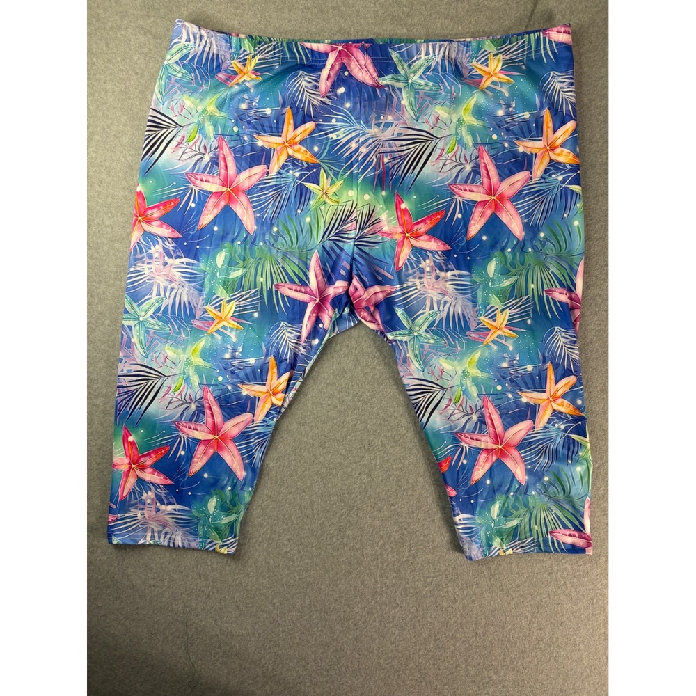 Capri Leggings Starfish Tropical Print Blue Pink Plus Size 7XL